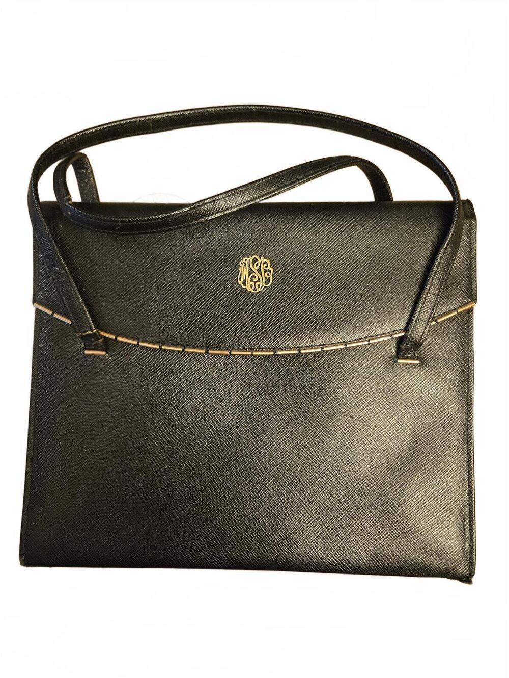 Vintage Henri Bendel Black Leather Top Handle Bag Gold Hardware Clutch